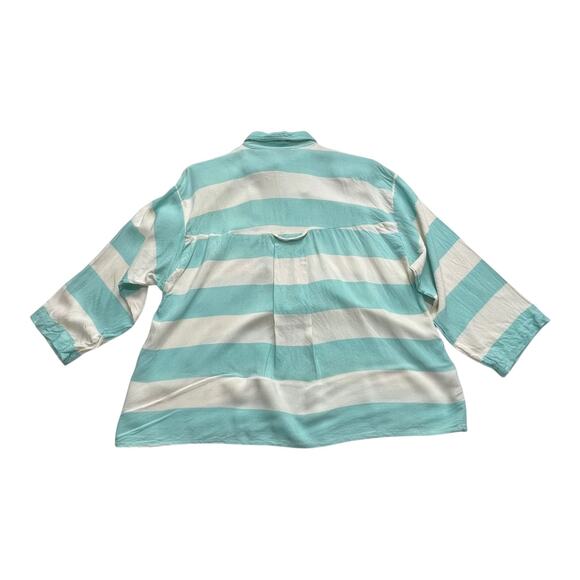 Vintage Details Blue & White Striped Rayon Top Size Small Long Sleeve 3/4 Button - Picture 2 of 5